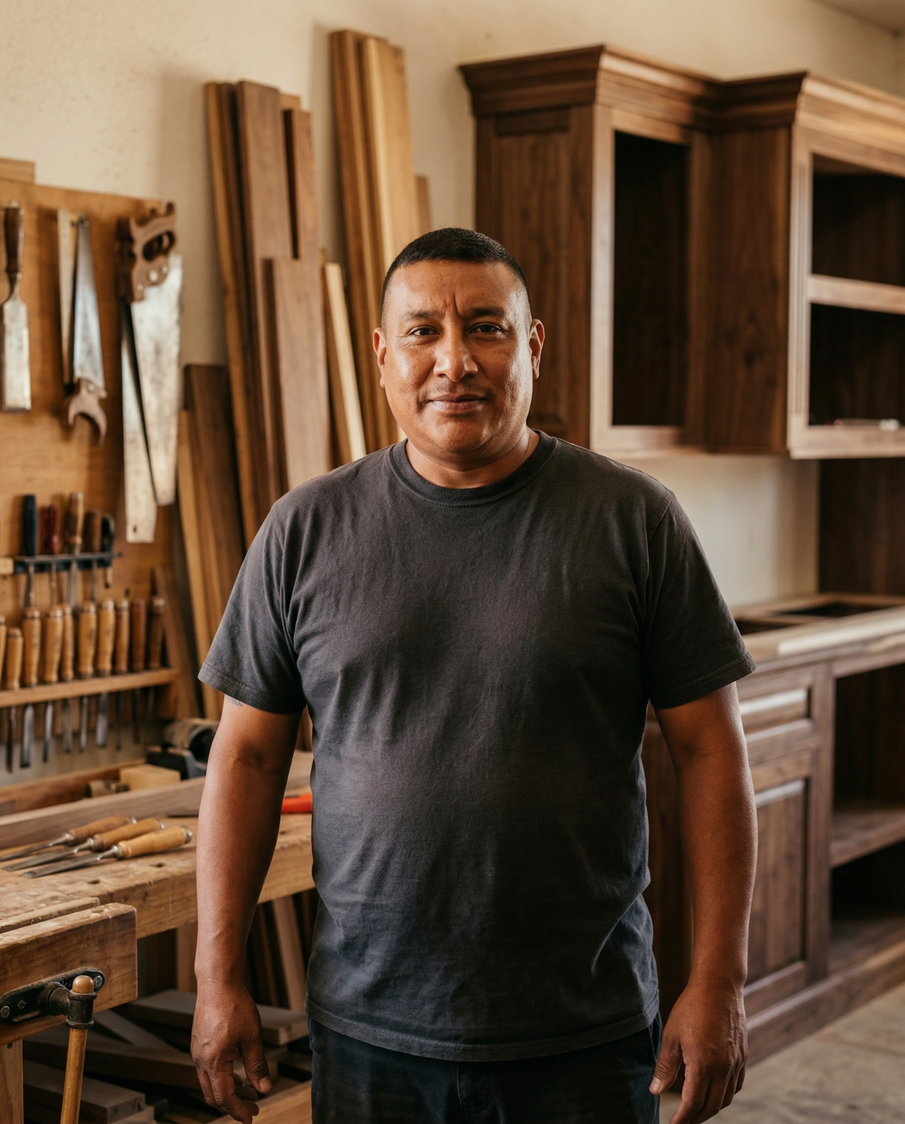 José Torres, maestro carpintero, en su taller en Tijuana